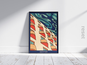 plakat Gdynia balkony ciemne tło 50x70
